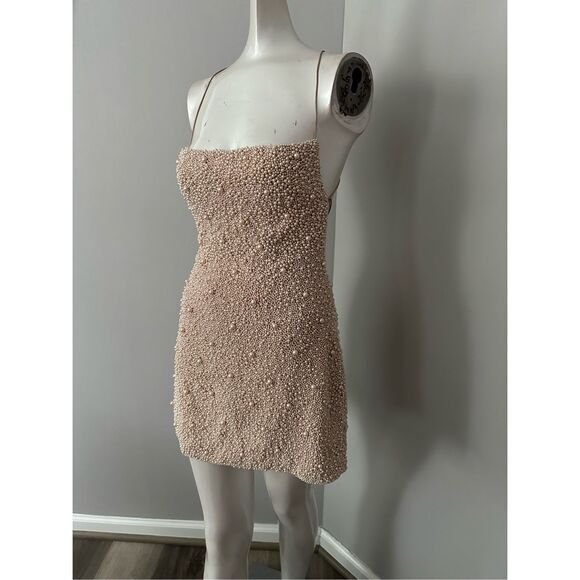 Retrofete Marin Faux Pearl-Embellished Crepe Mini Dress Pink Small $695 - Picture 6 of 13